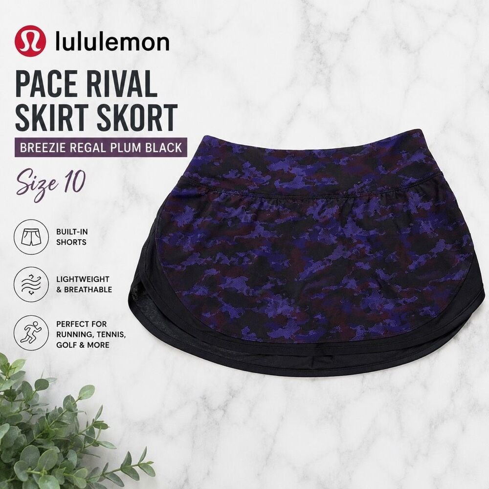 Lululemon Pace Rival Skirt Skort Breezie Regal Plum Black Camo Size 10